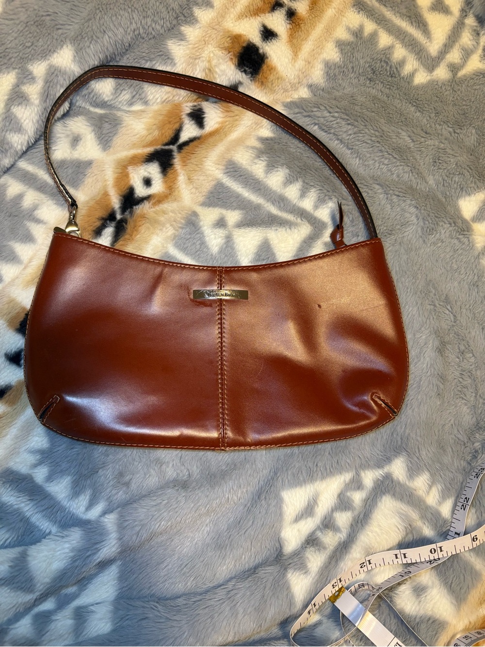 Brown Leather Shoulder Bag with Minimal Metal Accent